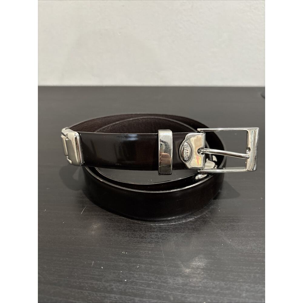 Nanni Italy Brown Leather Belt Solid Brass Buckle Double Link Detail 95/38